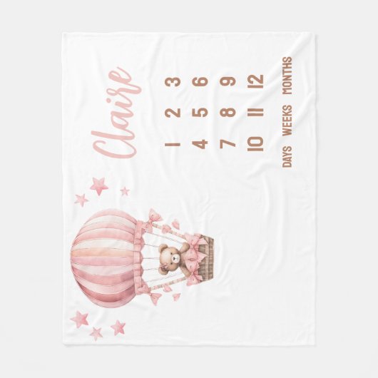 Couverture Polaire Ours rose dans l'air chaud Balloon Baby Milestone (Devant)