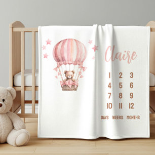 Couverture Polaire Ours rose dans un bébé montgolfière étape importan