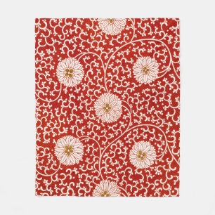 Couverture Polaire Owen Jones Ornement Chinois Fleurs Rouges et Blanc