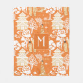 Couverture Polaire Pagode de la Chinoiserie orange Monogramme (Devant)