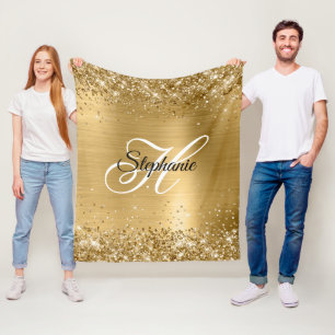 Couverture Polaire Paillettes dorées métallisées Monogramme fantaisie
