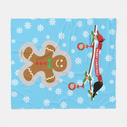 Couverture Polaire Pain d'épices, flocons de neige et oiseaux (Devant (Horizontal))