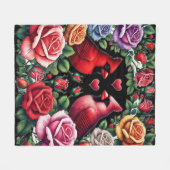 Couverture Polaire Paire de cardinaux au milieu de Roses dynamiques (Devant (Horizontal))