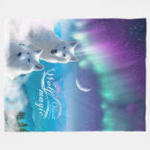 Couverture Polaire Paire de loups blancs avec aurores boréales (Devant (Horizontal))