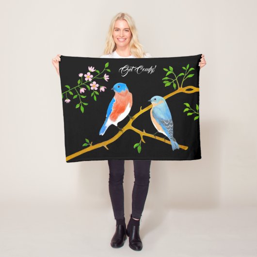 Couverture Polaire Paire de Merles Bleus Noirs (En situation)