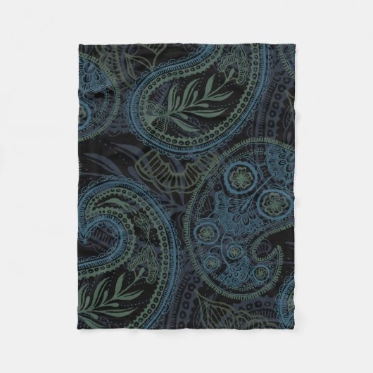 Couverture Polaire Paisley de turquoise, bleu et vert foncé (Devant)