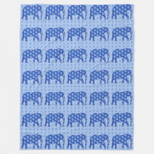 Couverture Polaire Paisley éléphant - bleu cobalt et blanc (Devant)