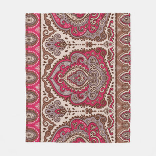 Couverture Polaire Paisley floral indien, motif de mandala ethnique.