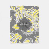 Couverture Polaire Paisley gris et jaune Boho Paisley Monogramme (Devant)