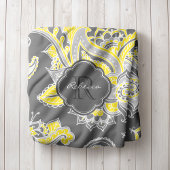 Couverture Polaire Paisley gris et jaune Boho Paisley Monogramme