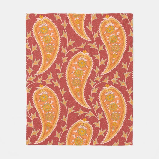 Couverture Polaire Paisley motif. Concombre turc. Maroon-orange c (Devant)