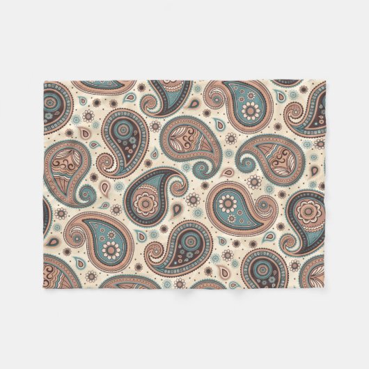 Couverture Polaire Paisley motif marron turquoise beige (Devant (Horizontal))
