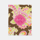 Couverture Polaire Paisley rose et Brown Boho Monogramme (Devant)