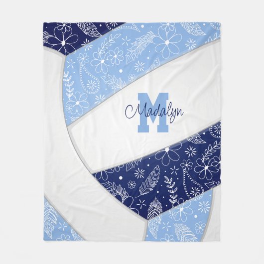 Couverture Polaire paisleys floral marine bleu clair volleyball (Devant)