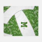 Couverture Polaire paislies plumes fleurs motif volleyball vert (Devant (Horizontal))