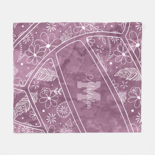 Couverture Polaire paislies plumes fleurs prune motif volleyball (Devant (Horizontal))