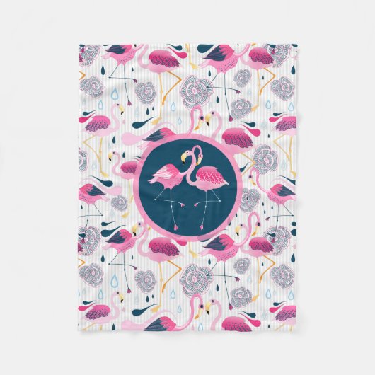Couverture Polaire Palettes Stylized Tropical et Pink Flamingos (Devant)