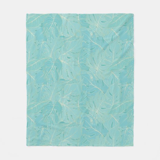 Couverture Polaire Palme tropicale bleu clair motif feuille (Devant)