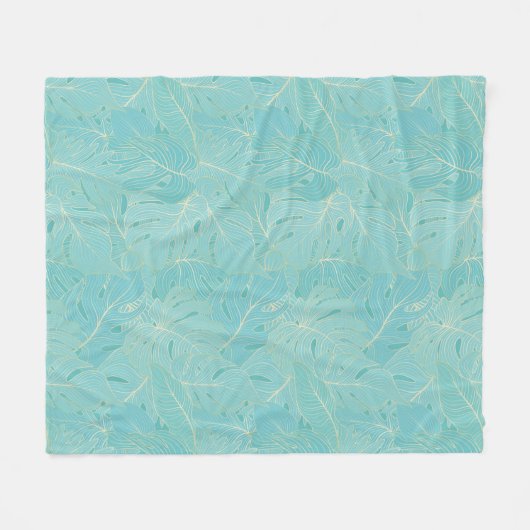 Couverture Polaire Palme tropicale bleu clair motif feuille (Devant (Horizontal))