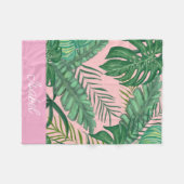 Couverture Polaire Palme Tropicale rose mignonne Feuilles Nom Bébé (Devant (Horizontal))