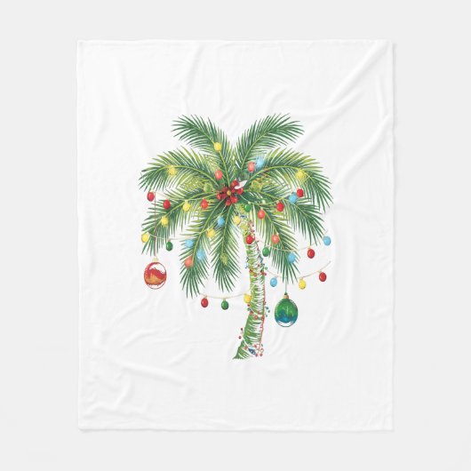 Couverture Polaire Palmier de Noël tropical avec lumières et ornam (Devant)