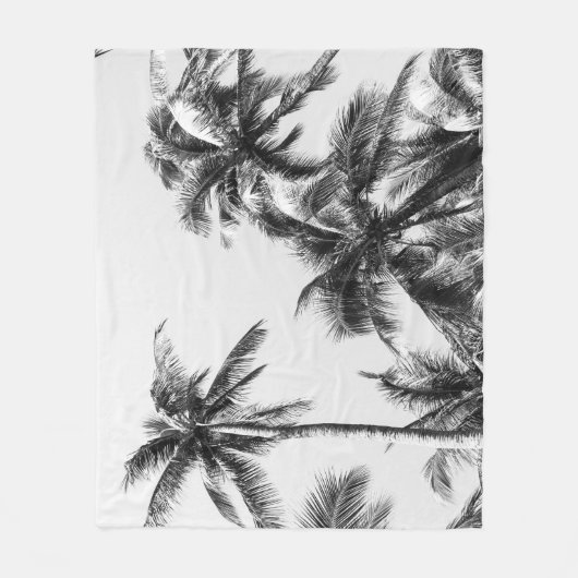 Couverture Polaire Palmier Feuille Noir Blanc (Devant)