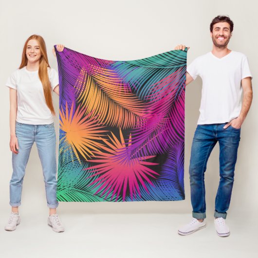 Couverture Polaire Palmier tropical Feuille Jungle Rainbow (En situation)