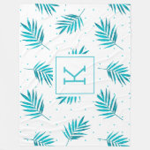 Couverture Polaire Palmier tropical feuille motif blanc et bleu-vert (Devant)