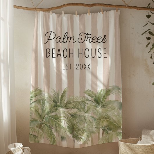 Couverture Polaire Palmiers tropicaux Beige Stripes Maison de plage