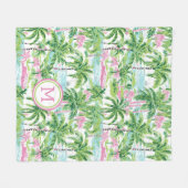 Couverture Polaire Palmiers tropicaux rose et vert de Preppy Monogram (Devant (Horizontal))