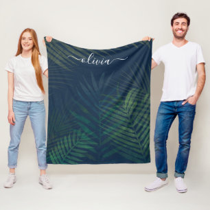 Couverture Polaire Palmiers vert foncé motif feuille