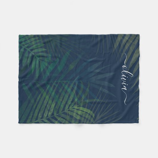 Couverture Polaire Palmiers vert foncé motif feuille (Devant (Horizontal))