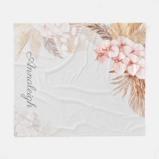 Couverture Polaire Pampas Grass Boho Script personnalisé (Devant (Horizontal))