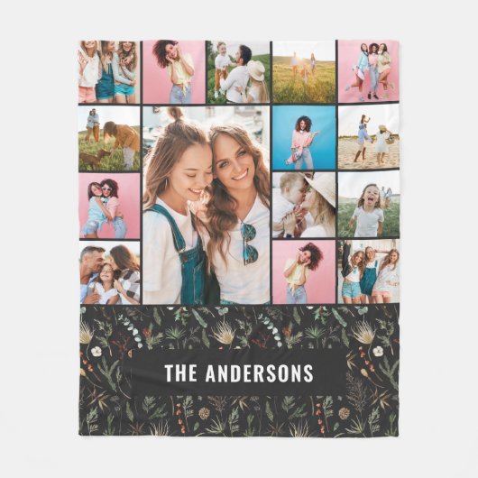 Couverture Polaire Pampas minimale moderne botanique noire 15 photo (Devant)