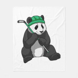 Couverture Polaire Panda au hockey sur glace avec bâton de hockey sur