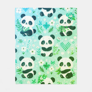 Couverture Polaire Panda Bear Motif Vert Imprimer