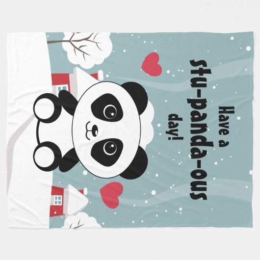 Couverture Polaire Panda Bébé Cute En Hiver Gris Neige (Devant (Horizontal))