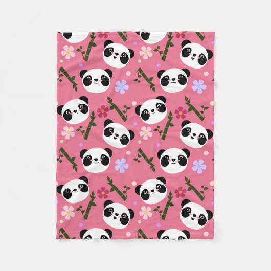 Couverture Polaire Panda de Kawaii sur le rose (Devant)