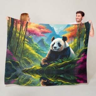 Couverture Polaire Panda géant dans la forêt colorée de bambou