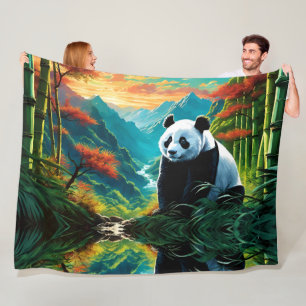 Couverture Polaire Panda géant dans la forêt colorée de Bambou de mon