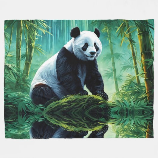 Couverture Polaire Panda géant dans la forêt de bambou (Devant (Horizontal))