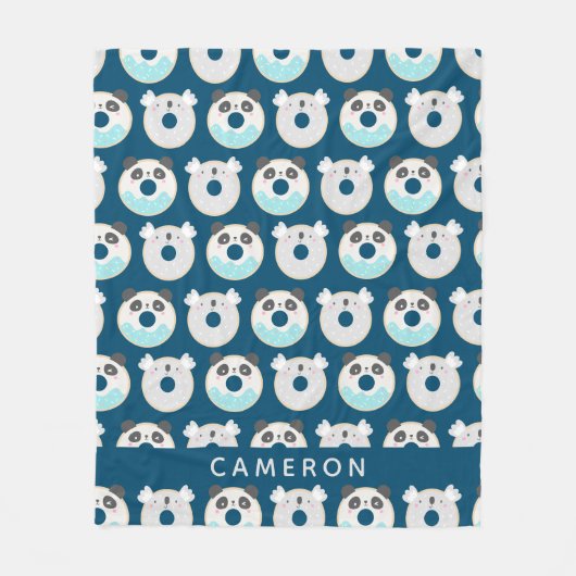 Couverture Polaire Panda Koala Kawaii Donuts Blue Nom personnalisé (Devant)