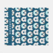 Couverture Polaire Panda Koala Kawaii Donuts Blue Nom personnalisé (Devant (Horizontal))