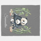 Couverture Polaire Panda Mama et bébé gris personnalisé (Devant (Horizontal))