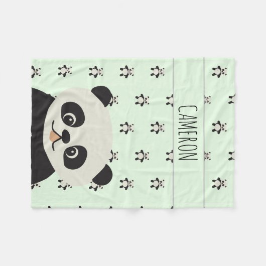 Couverture Polaire Panda moderne ours motif bébé nom vert (Devant (Horizontal))