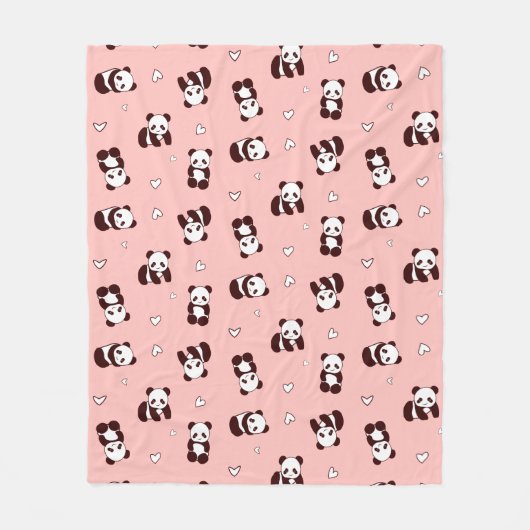 Couverture Polaire Panda rose pâle blanc Coeur polaire (Devant)