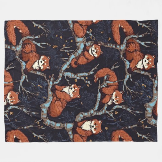 Couverture Polaire Pandas rouges dans les arbres (Devant (Horizontal))