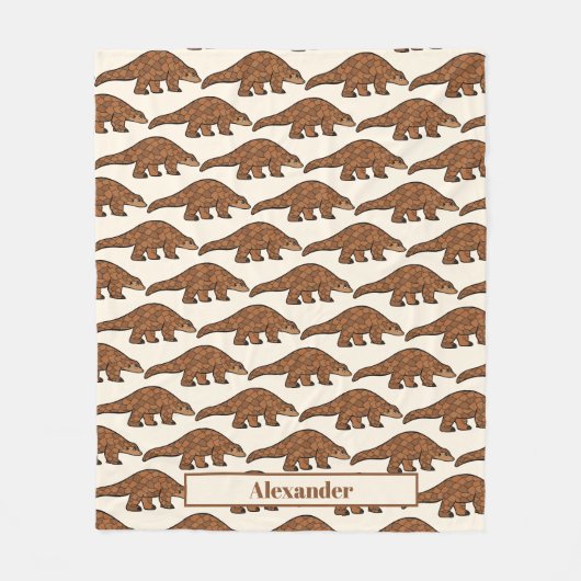 Couverture Polaire Pangolin Cute Brown avec nom Fleece Blanche (Devant)