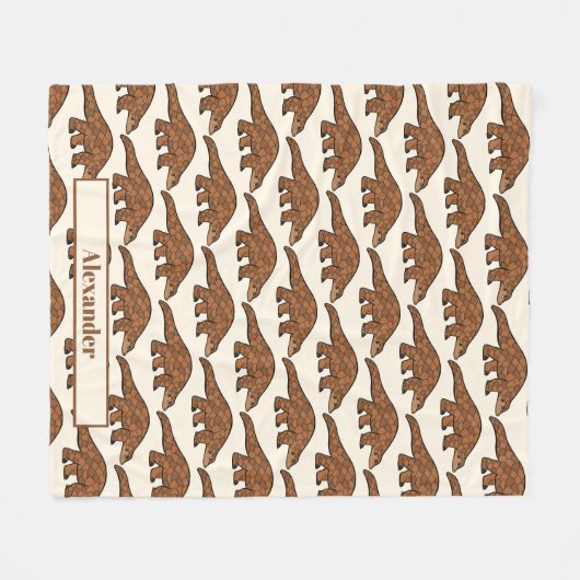 Couverture Polaire Pangolin Cute Brown avec nom Fleece Blanche (Devant (Horizontal))