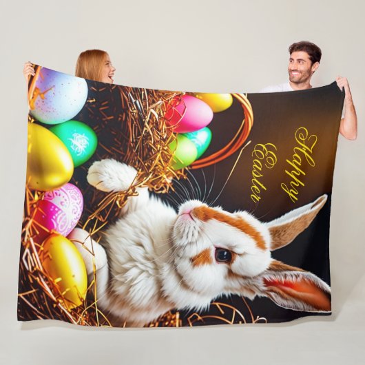 Couverture Polaire Panier et oeufs de lapin de Pâques (En situation)